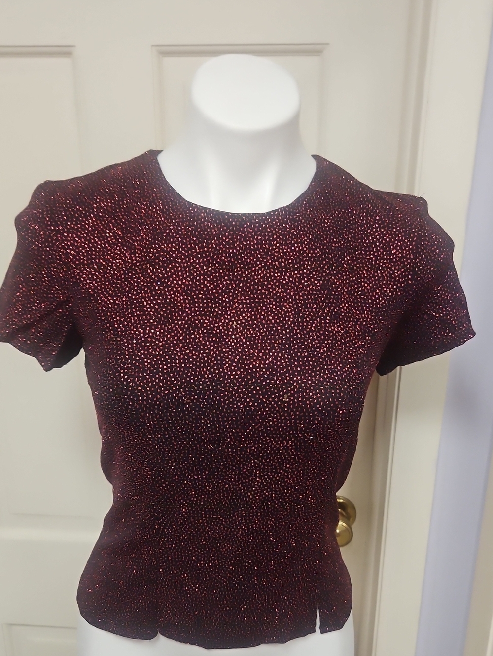 Vintage Party Sparkle Short Sleeve Burgundy Top
